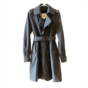 BURBERRY MID-LENGTH GREY TRENCH COAT 70% WOOL